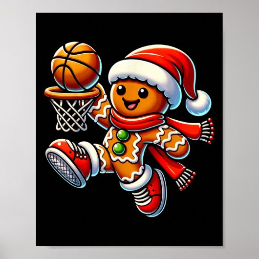 Niedlicher Gingerbrot Mann spielt Basketball Weihn Poster (Vorne)