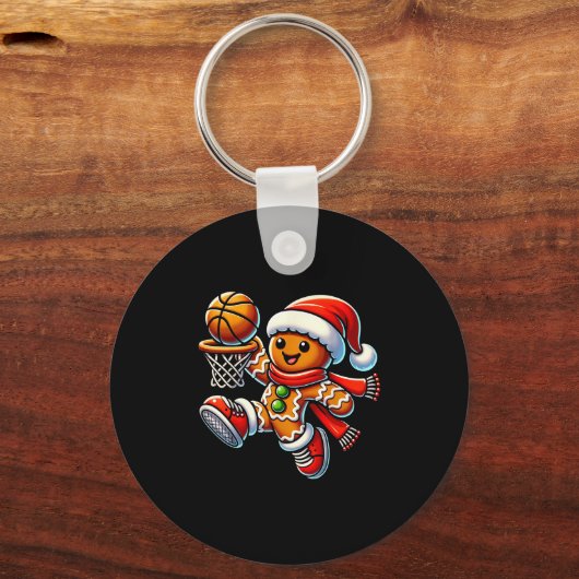 Niedlicher Gingerbrot Mann spielt Basketball Weihn Schlüsselanhänger (Vorderseite)