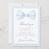 Niedlicher Gingham-Bogen-Krawatte Babydusche Dankeskarte (Vorderseite)