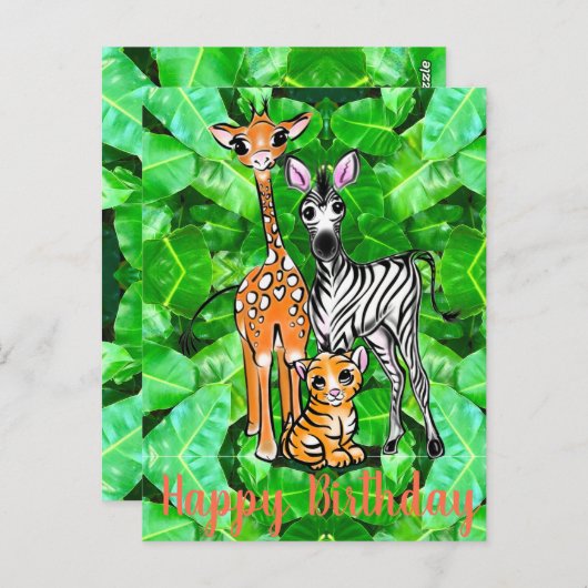 Niedlicher Giraffe Zebra Tiger Safari Freundschaft Postkarte (Vorne/Hinten)