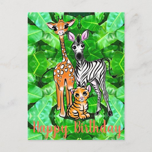 Niedlicher Giraffe Zebra Tiger Safari Freundschaft Postkarte (Vorderseite)