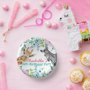 niedlicher Giraffe Zootieren Dschungel Floral Gebu Pappteller
