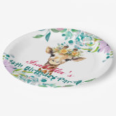 niedlicher Giraffe Zootieren Dschungel Floral Gebu Pappteller (Schrägansicht)