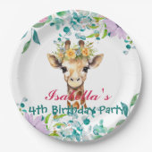 niedlicher Giraffe Zootieren Dschungel Floral Gebu Pappteller (Vorderseite)