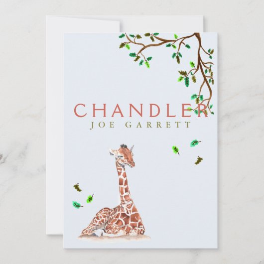 Niedlicher Giraffenjunge, pastellfarbene Fotos Ankündigung (Vorderseite)