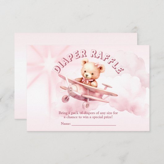 Niedlicher Girl Baby Bear Pilot Rosa Flugzeug Schö Begleitkarte (Vorne/Hinten)