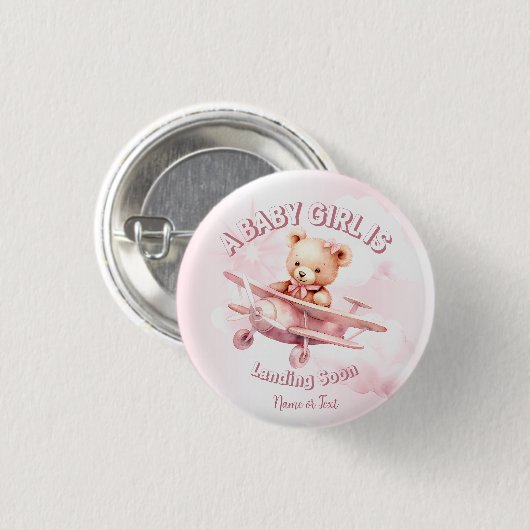 Niedlicher Girl Baby Bear Pilot Rosa Flugzeug Schö Button (Vorne & Hinten)