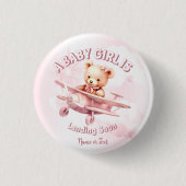 Niedlicher Girl Baby Bear Pilot Rosa Flugzeug Schö Button (Vorderseite)