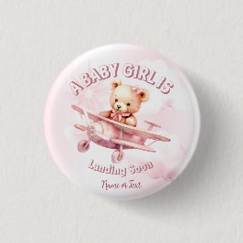 Niedlicher Girl Baby Bear Pilot Rosa Flugzeug Schö Button