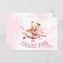 Niedlicher Girl Baby Bear Pilot Rosa Flugzeug Schö Dankeskarte
