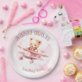 Niedlicher Girl Baby Bear Pilot Rosa Flugzeug Schö Pappteller (Party)