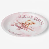 Niedlicher Girl Baby Bear Pilot Rosa Flugzeug Schö Pappteller (Schrägansicht)