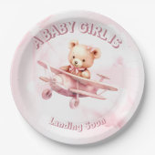 Niedlicher Girl Baby Bear Pilot Rosa Flugzeug Schö Pappteller (Vorderseite)