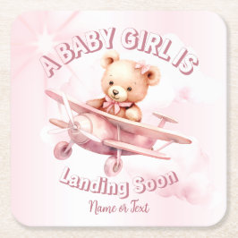 Niedlicher Girl Baby Bear Pilot Rosa Flugzeug Schö Rechteckiger Pappuntersetzer