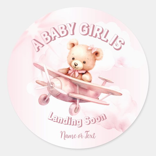 Niedlicher Girl Baby Bear Pilot Rosa Flugzeug Schö Runder Aufkleber (Vorderseite)