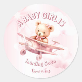 Niedlicher Girl Baby Bear Pilot Rosa Flugzeug Schö Runder Aufkleber