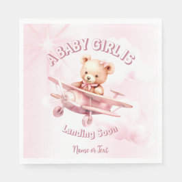 Niedlicher Girl Baby Bear Pilot Rosa Flugzeug Schö Serviette
