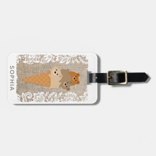 Niedlicher Girl Cartoon Bears Eiscreme Gepäckanhänger (Vorderseite horizontal)