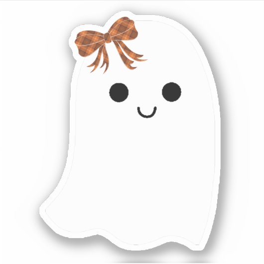 Niedlicher Girl Ghost mit Kariertem Bow Halloween Aufkleber (Vorderseite)