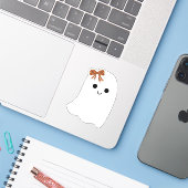 Niedlicher Girl Ghost mit Kariertem Bow Halloween Aufkleber (Laptop mit iPhone)