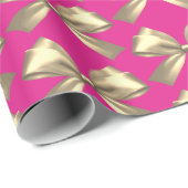 Niedlicher Girl Hot Pink Gold Satin Ästhetischer B Geschenkpapier (Rolleneckpunkt)