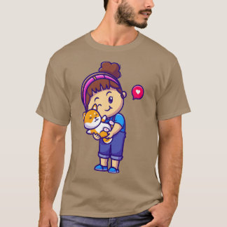 Niedlicher Girl Hug Shiba Inu Dog Cartoon 1 T-Shirt
