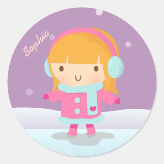 Niedlicher Girl-Ice-Skater für Kinder Runder Aufkleber (Vorderseite)