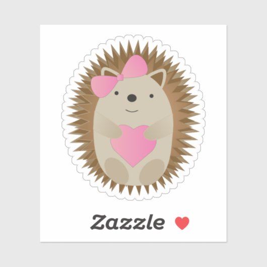 Niedlicher Girl-Igel umarmt das Herz Aufkleber (Blatt)