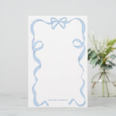 Niedlicher Girl Light Blue Bow Ribbon-Rahmen Briefpapier (Stehend Vorderseite)