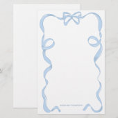 Niedlicher Girl Light Blue Bow Ribbon-Rahmen Briefpapier (Vorne/Hinten)