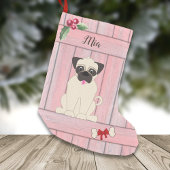 Niedlicher Girl-Mops Rosa Holzzaun Monogramm Kleiner Weihnachtsstrumpf