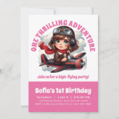 Niedlicher Girl-Pilot fliegt Flugzeug, Girly Pink  Einladung (Vorderseite)