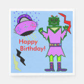Niedlicher Girl Robot Pink Spaceship Geburtstag Na Serviette (Vorderseite)