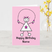 Niedlicher Girl Skipping Rope Jumping Pink Geburts Karte (Gelbe Blume)