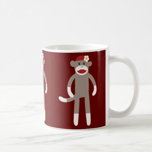 Niedlicher Girl-Sock-Affe auf Red Kaffeetasse (Rechts)