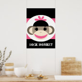 Niedlicher Girl Sock Monkey Black Pink Stripes Pos Poster (Küche)