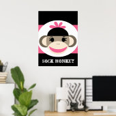 Niedlicher Girl Sock Monkey Black Pink Stripes Pos Poster (Heimbüro)