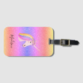 Niedlicher Girl-Unicorn-Regenbogen-Glitzer Persona Gepäckanhänger (Vorderseite (Horizontal))