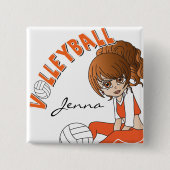 Niedlicher Girl Volleyball-Spieler in Orange Button (Vorderseite)