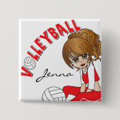 Niedlicher Girl Volleyball-Spieler in Rot Button (Vorderseite)