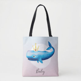 Niedlicher Girl's Watercolor Princess Whale mit Na Tasche