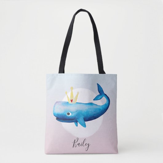Niedlicher Girl's Watercolor Princess Whale mit Na Tasche (Vorderseite)