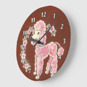 Niedlicher Girly flaumiger rosa Pudel-Hund Große Wanduhr (Winkel)