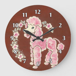 Niedlicher Girly flaumiger rosa Pudel-Hund Große Wanduhr