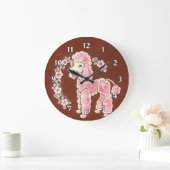 Niedlicher Girly flaumiger rosa Pudel-Hund Große Wanduhr (Zuhause)