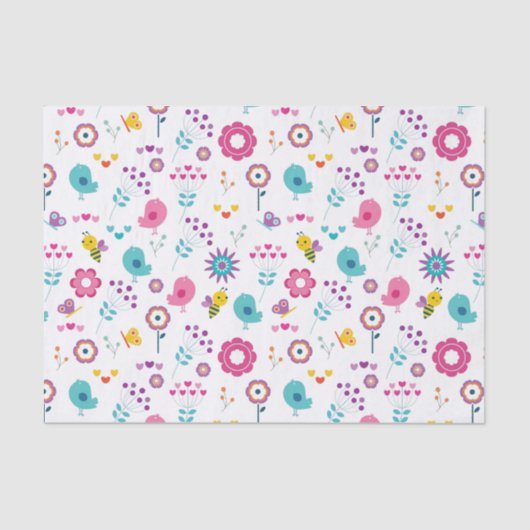 Niedlicher Girly Flower Garden mit Birnen und Bien Seidenpapier (Vorderseite)