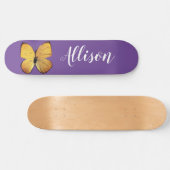 Niedlicher, Girly Lila Yellow Butterfly Personalis Skateboard (Horizontal)
