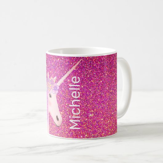Niedlicher Girly Pink Glitzer Unicorn Hot Cocoa Ki Kaffeetasse (VorderseiteRechts)