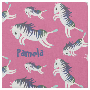 Niedlicher Girly Pink Individuelle Name Zebra gedr Stoff