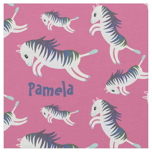 Niedlicher Girly Pink Individuelle Name Zebra gedr Stoff (Nahaufnahme)